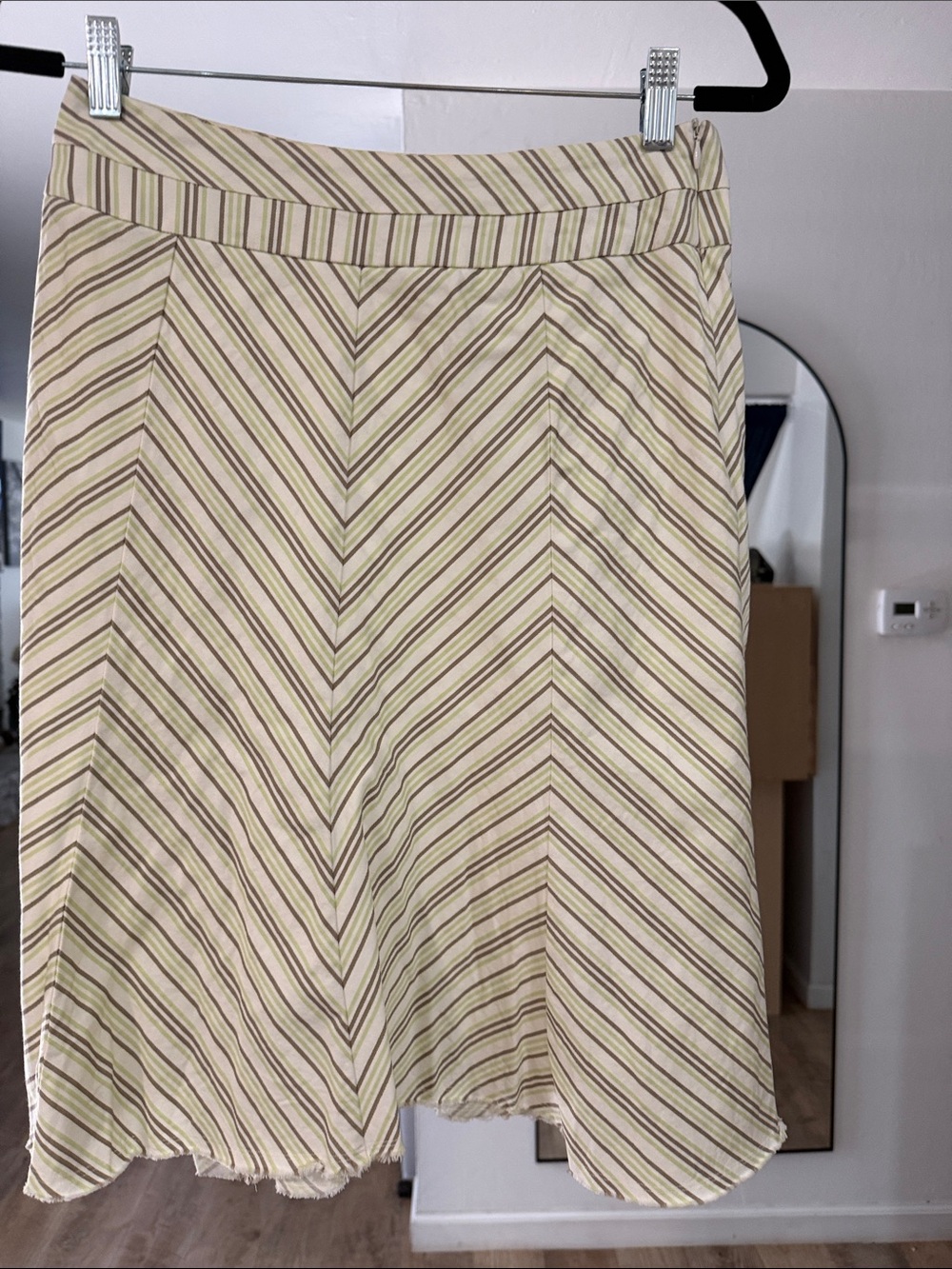 Margaret O'Leary Cream A-Line Skirt with Brown and Olive Stripes